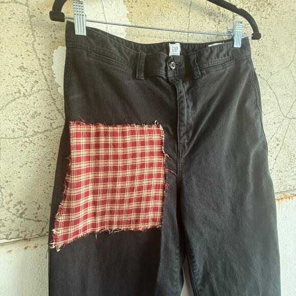 Gap Jeans Black High Rise Wide Leg Crop Denim Patchwork Plaid Pocket Y2K Women 6 - Picture 2 of 8